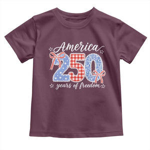 Girly America 250 Years Of Freedom Toddler T Shirt 4th of July Coquette Bow