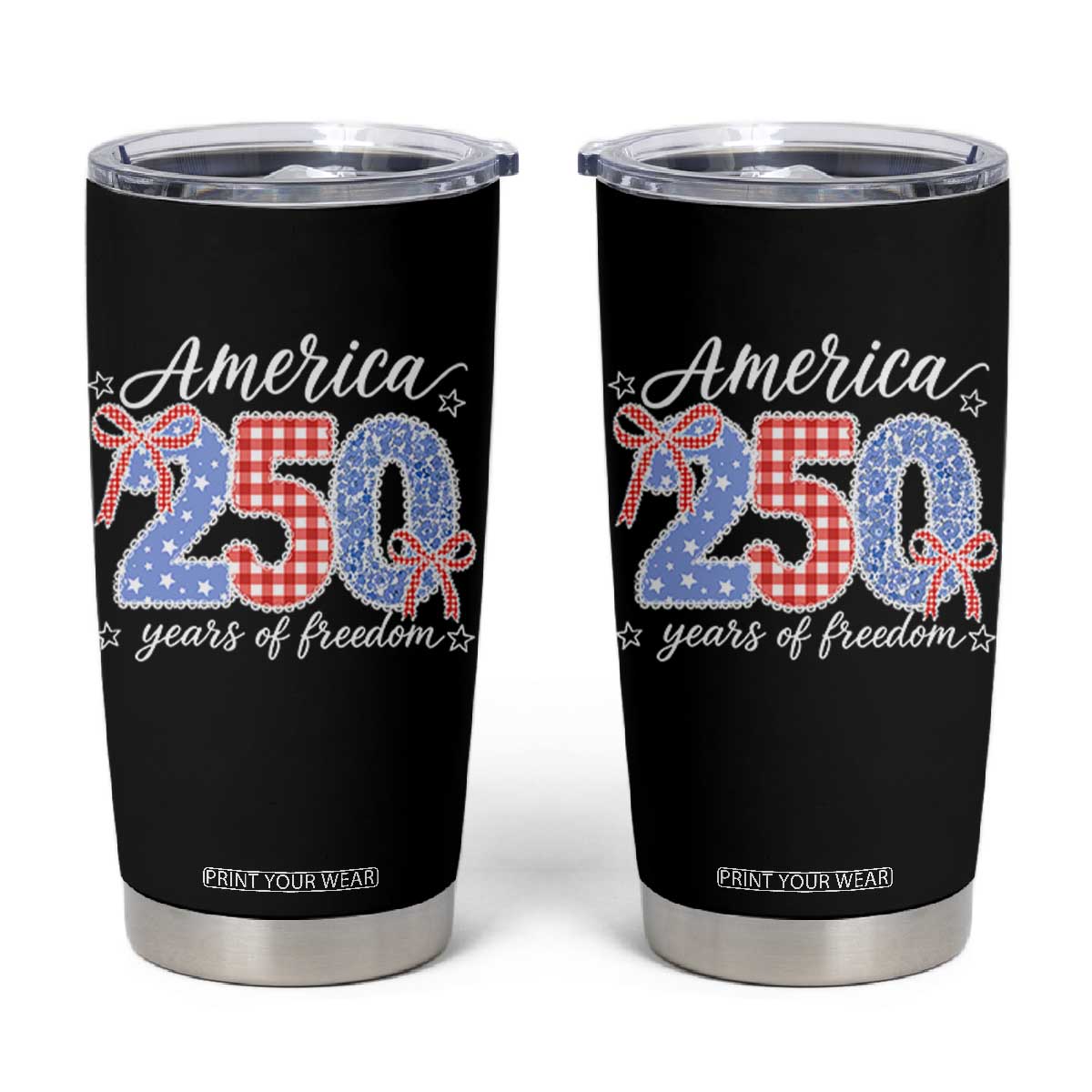 Girly America 250 Years Of Freedom Tumbler Cup 4th of July Coquette Bow