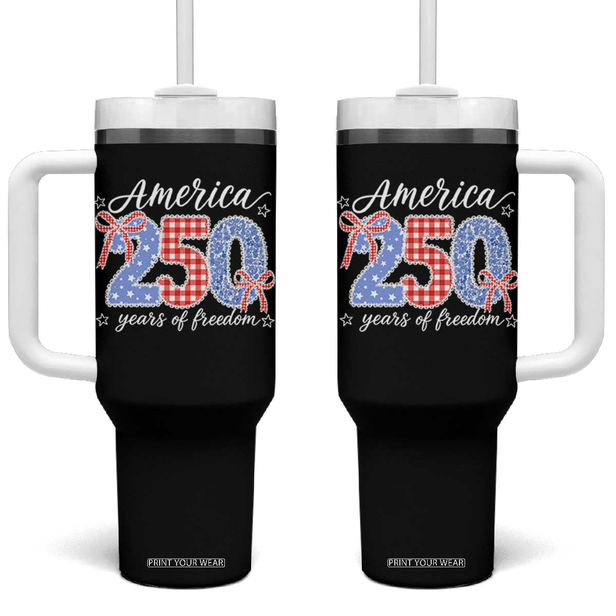 Girly America 250 Years Of Freedom Tumbler With Handle 4th of July Coquette Bow