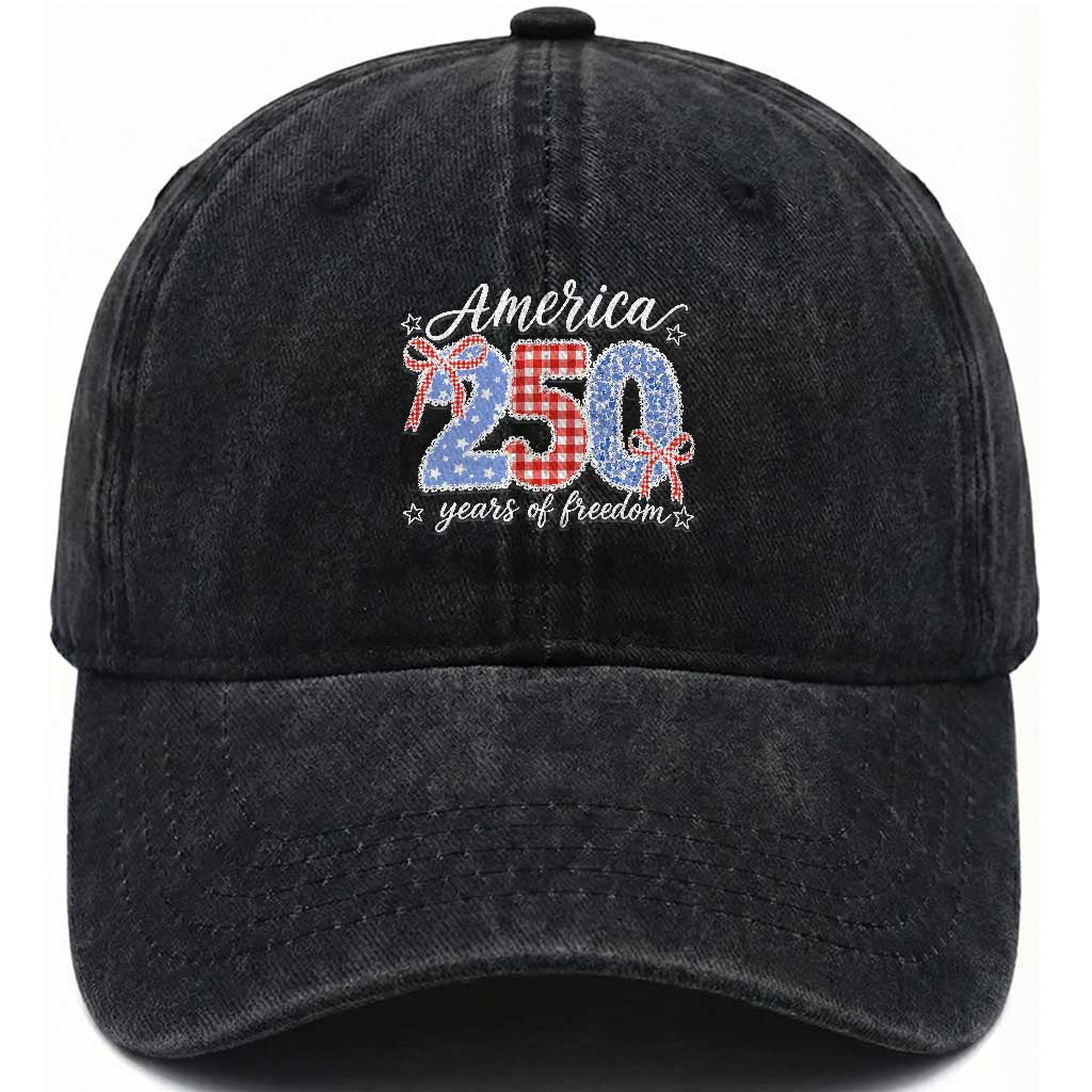 Girly America 250 Years Of Freedom Washed Cotton Baseball Cap 4th of July Coquette Bow