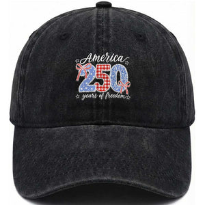 Girly America 250 Years Of Freedom Washed Cotton Baseball Cap 4th of July Coquette Bow