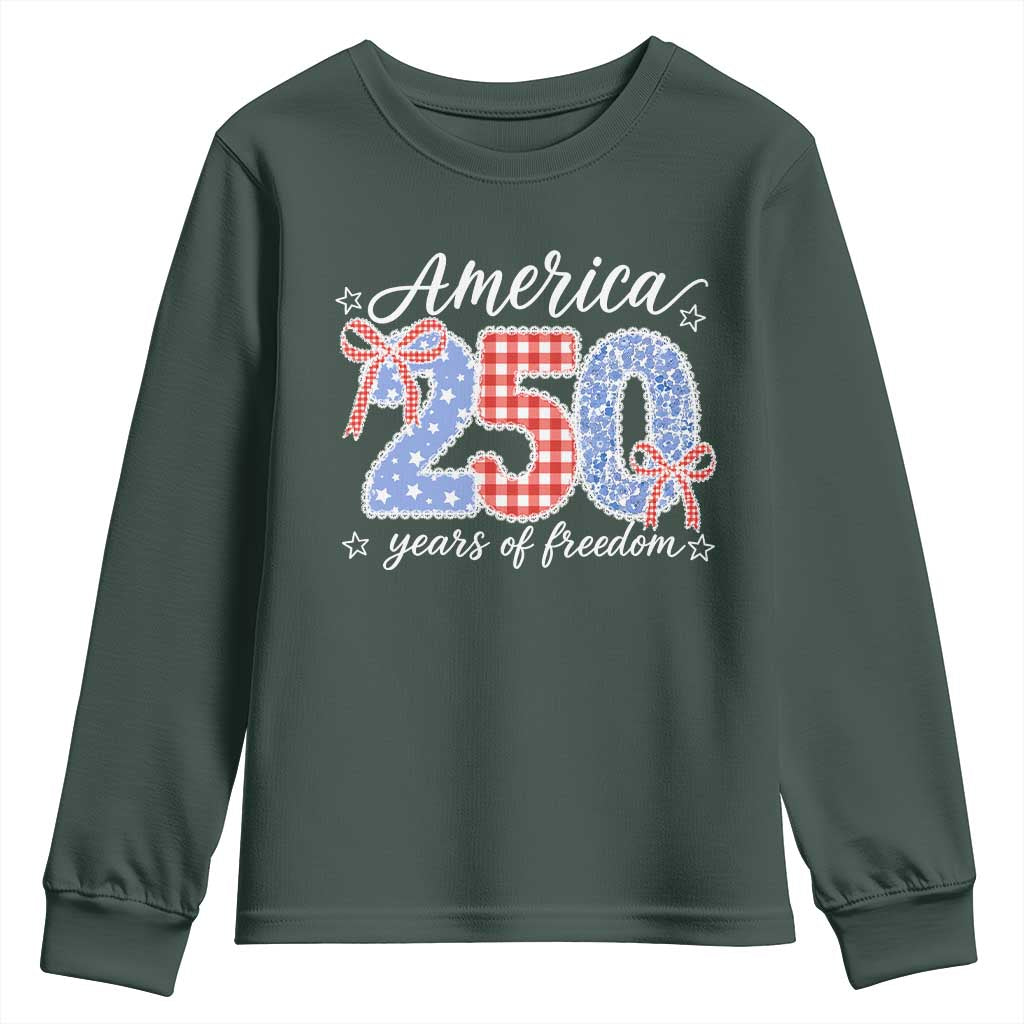 Girly America 250 Years Of Freedom Youth Sweatshirt 4th of July Coquette Bow