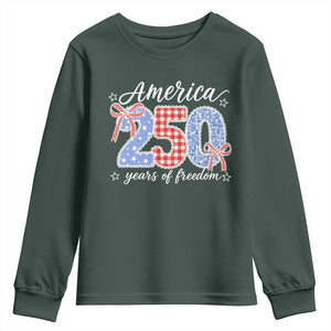 Girly America 250 Years Of Freedom Youth Sweatshirt 4th of July Coquette Bow