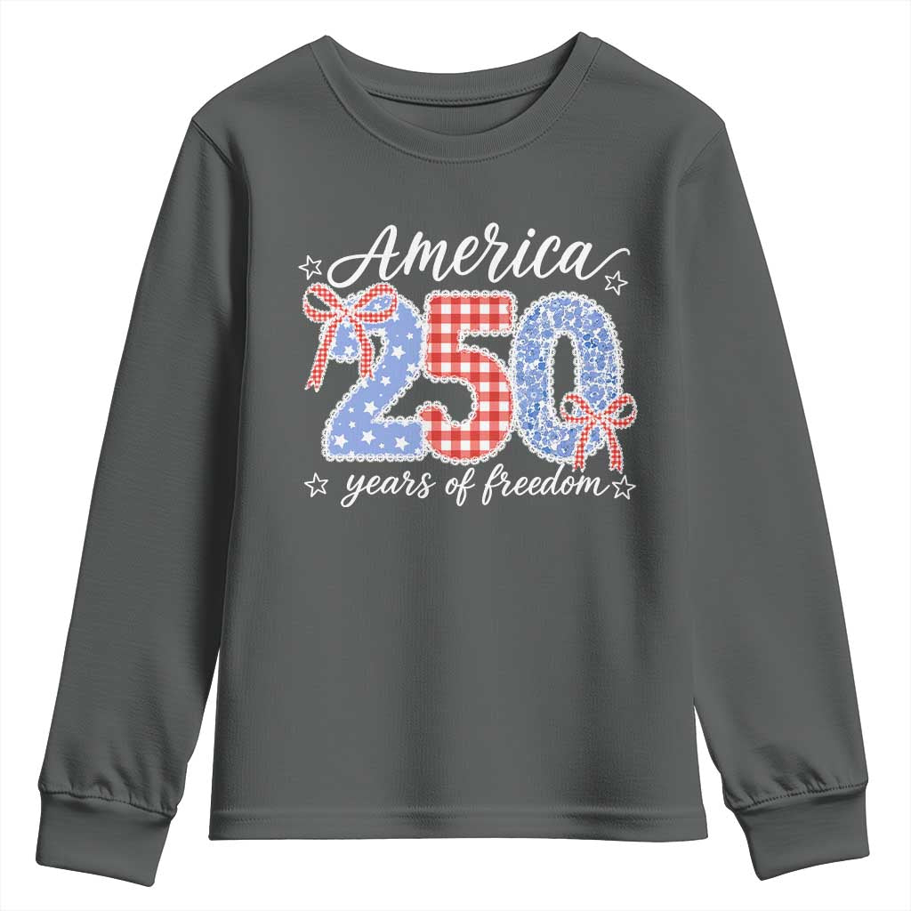 Girly America 250 Years Of Freedom Youth Sweatshirt 4th of July Coquette Bow