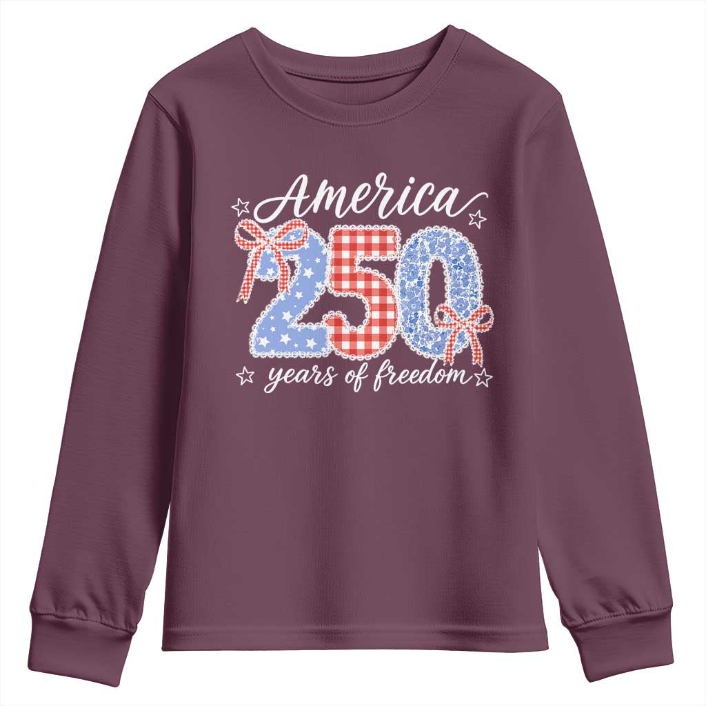 Girly America 250 Years Of Freedom Youth Sweatshirt 4th of July Coquette Bow