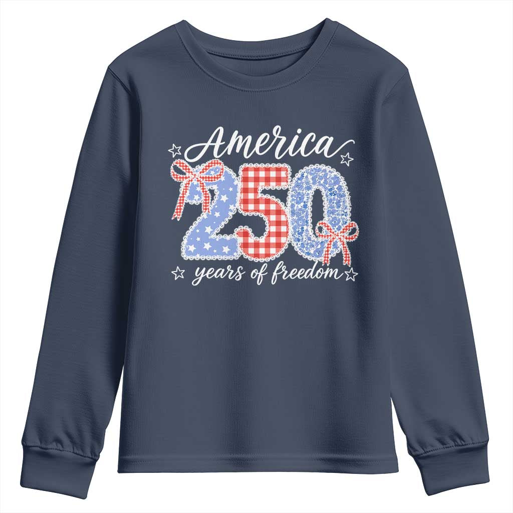 Girly America 250 Years Of Freedom Youth Sweatshirt 4th of July Coquette Bow