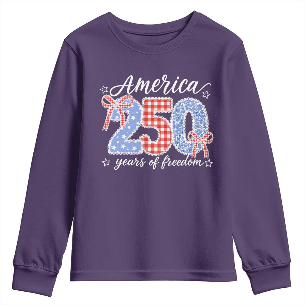 Girly America 250 Years Of Freedom Youth Sweatshirt 4th of July Coquette Bow