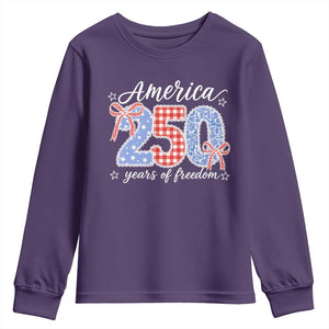 Girly America 250 Years Of Freedom Youth Sweatshirt 4th of July Coquette Bow