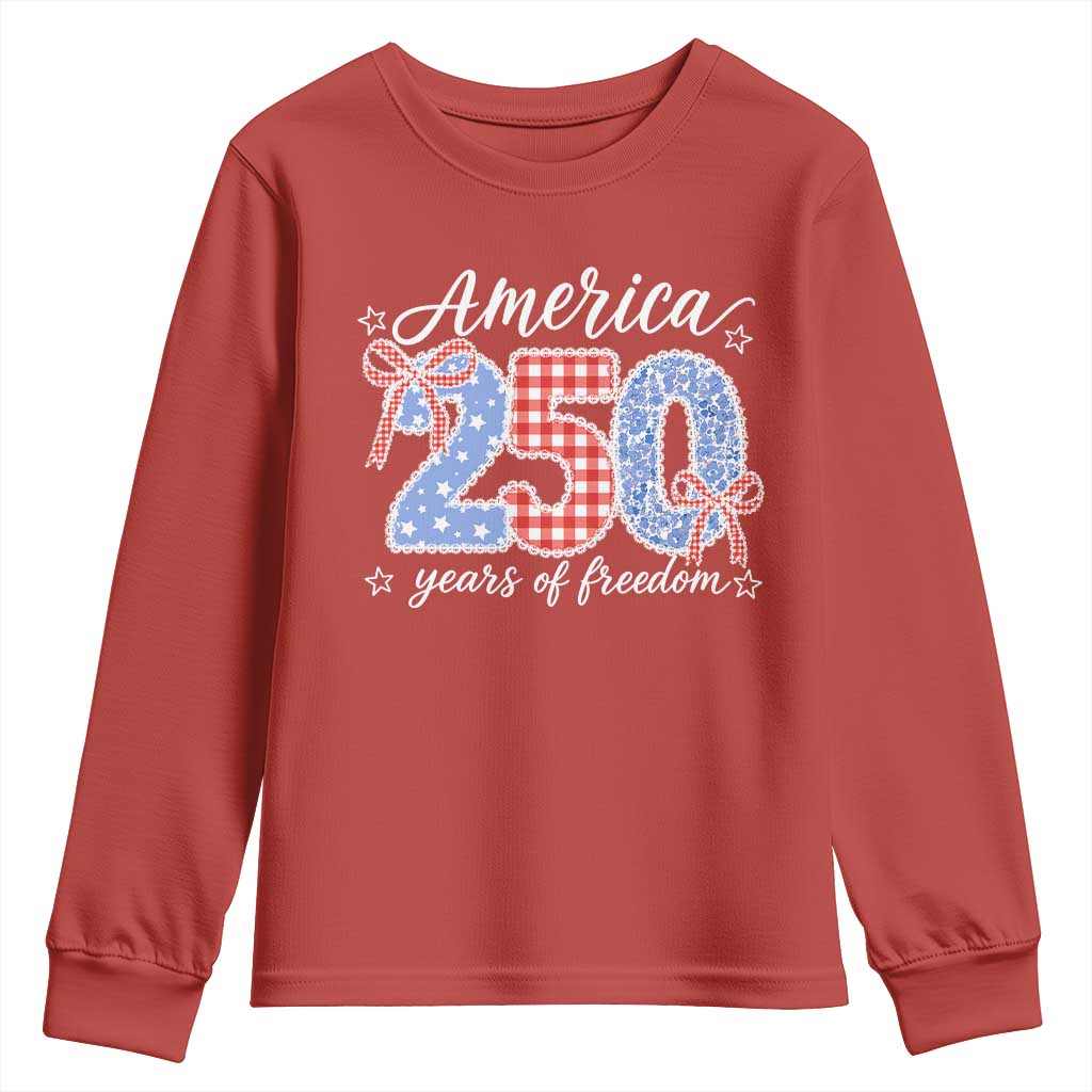 Girly America 250 Years Of Freedom Youth Sweatshirt 4th of July Coquette Bow