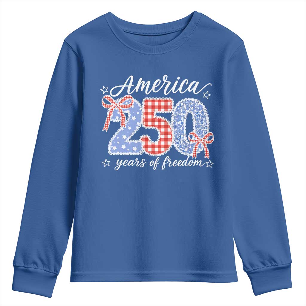 Girly America 250 Years Of Freedom Youth Sweatshirt 4th of July Coquette Bow