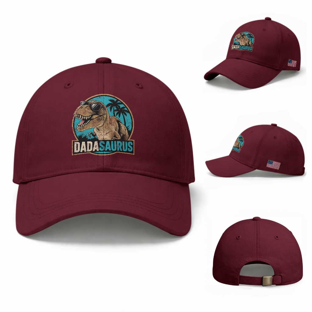 Dinosuar Dad Baseball Cap Funny Dadasaurus Fathers Day Family Matching TS11 Baseball Cap Universal Fit Maroon Print Your Wear