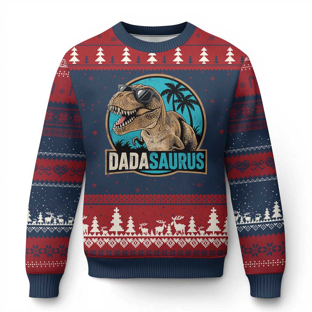 Dinosuar Dad Ugly Christmas Sweater Funny Dadasaurus Fathers Day Family Matching TS11 Navy Red Print Your Wear