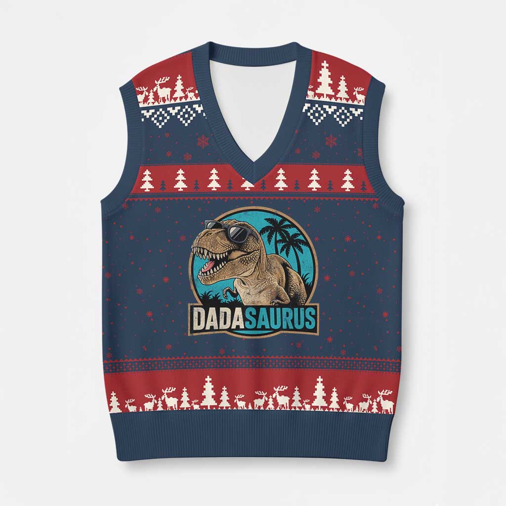 Dinosuar Dad V-Neck Knit Sweater Vest Funny Dadasaurus Fathers Day Family Matching TS11 Navy Red Print Your Wear