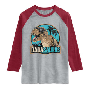 Dinosuar Dad Raglan Shirt Funny Dadasaurus Fathers Day Family Matching TS11 Heather Gray Heather Red Print Your Wear