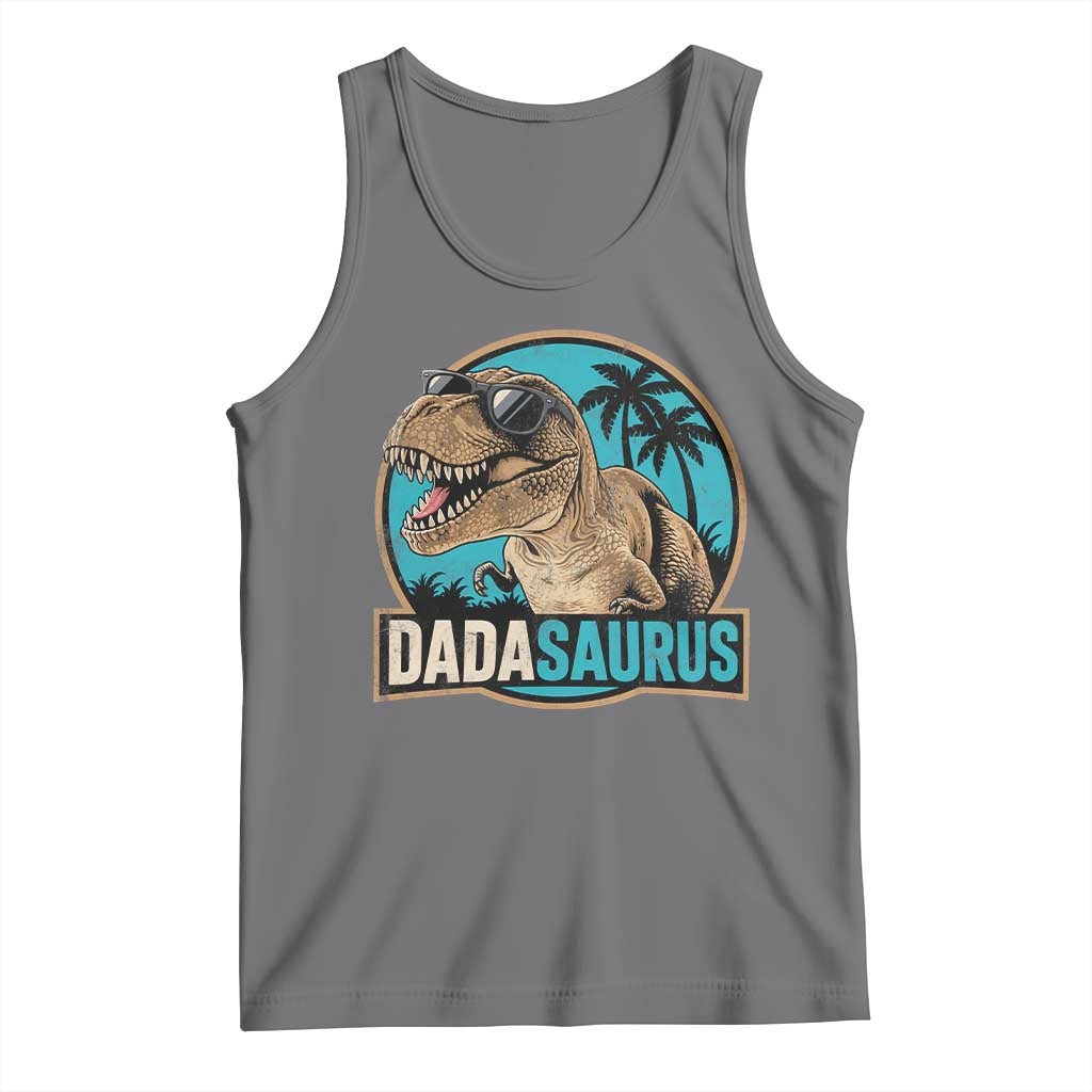 Dinosuar Dad Tank Top Funny Dadasaurus Fathers Day Family Matching TS11 Black Heather Print Your Wear