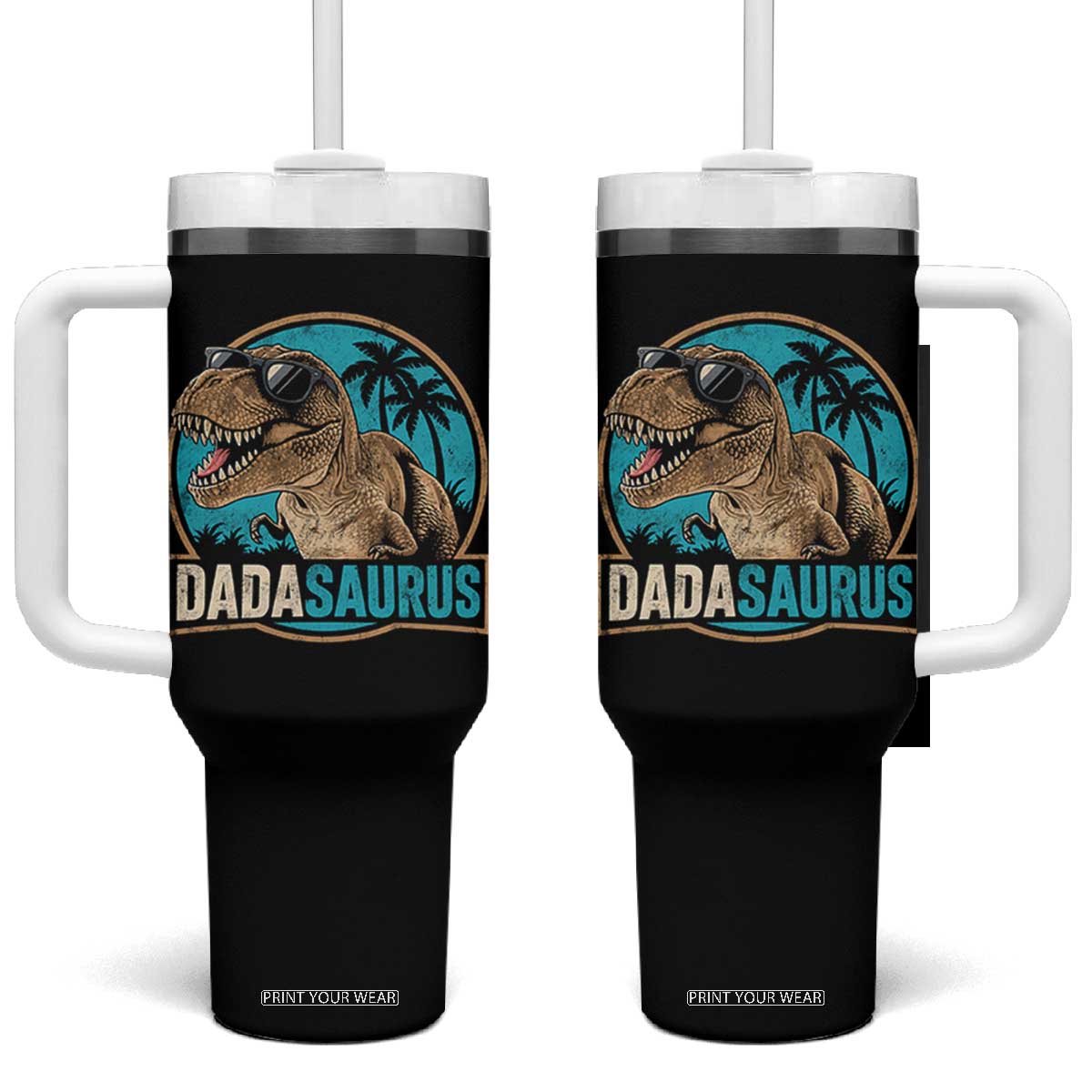 Dinosuar Dad Tumbler With Handle Funny Dadasaurus Fathers Day Family Matching TS11 One Size: 40 oz Black Print Your Wear