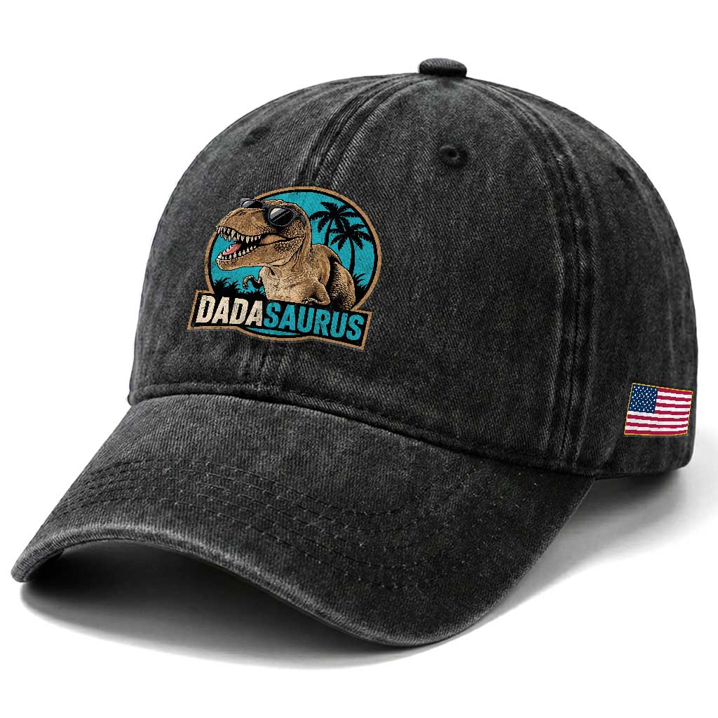 Dinosuar Dad Washed Cotton Baseball Cap Funny Dadasaurus Fathers Day Family Matching TS11 Print Your Wear