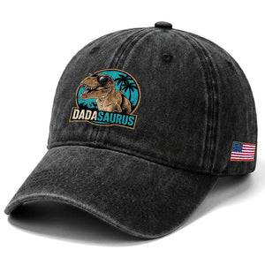 Dinosuar Dad Washed Cotton Baseball Cap Funny Dadasaurus Fathers Day Family Matching TS11 Print Your Wear