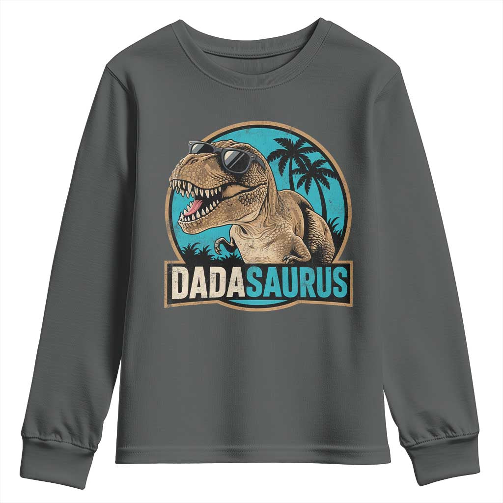 Dinosuar Dad Youth Sweatshirt Funny Dadasaurus Fathers Day Family Matching TS11 Dark Heather Print Your Wear