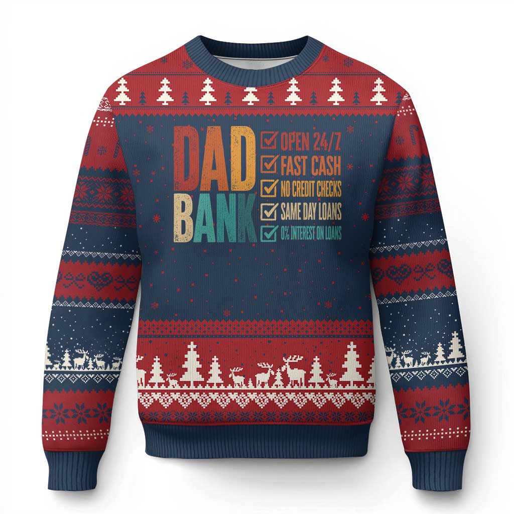 Dad Bank Ugly Christmas Sweater Open 24 7 Fast Cash Funny Father's Day Gifts TS11 Navy Red Print Your Wear