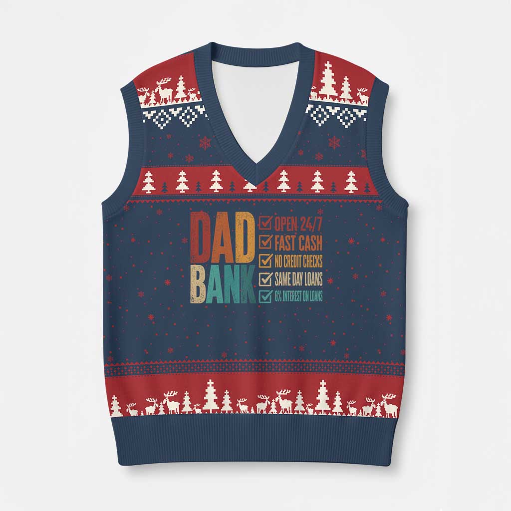 Dad Bank V-Neck Knit Sweater Vest Open 24 7 Fast Cash Funny Father's Day Gifts TS11 Navy Red Print Your Wear