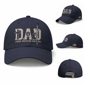 Christian Dad Baseball Cap Father Leader Protector Man Of God TS11 Baseball Cap Universal Fit Navy Print Your Wear