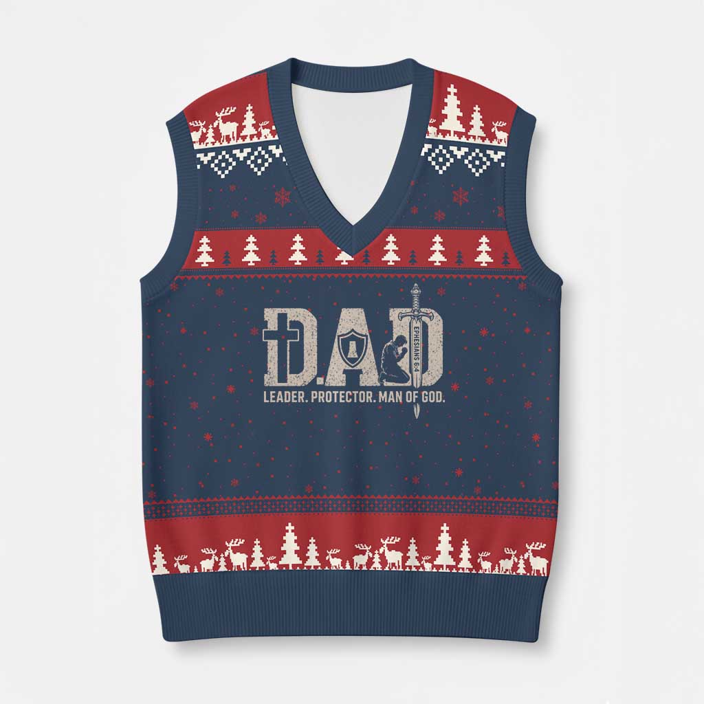 Christian Dad V-Neck Knit Sweater Vest Father Leader Protector Man Of God TS11 Navy Red Print Your Wear