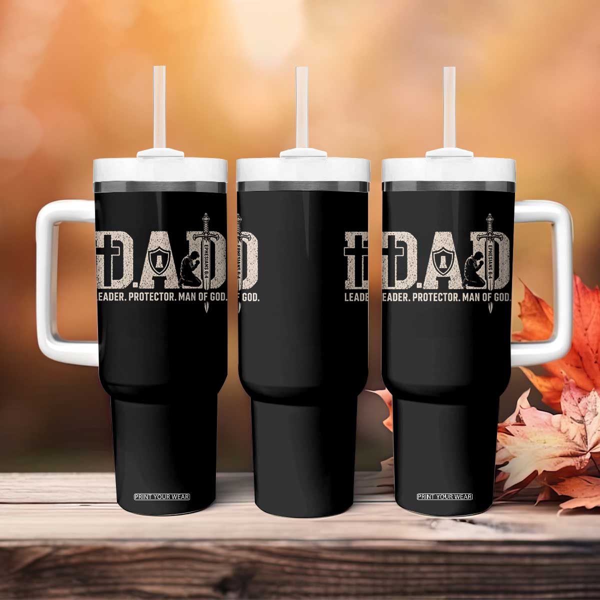 Christian Dad Tumbler With Handle Father Leader Protector Man Of God TS11 Print Your Wear