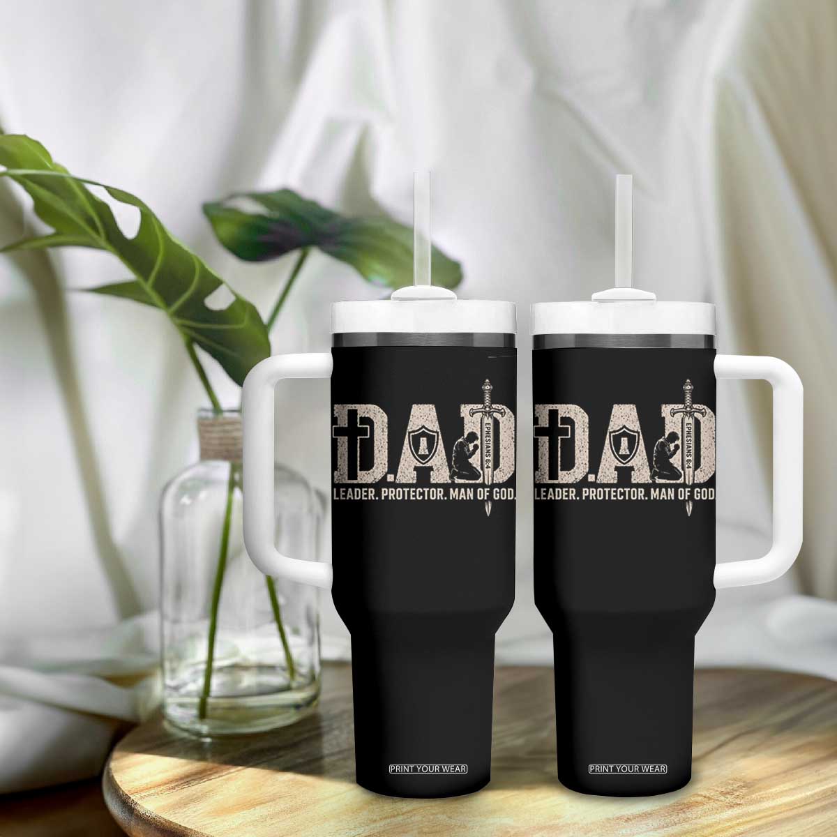 Christian Dad Tumbler With Handle Father Leader Protector Man Of God TS11 Print Your Wear