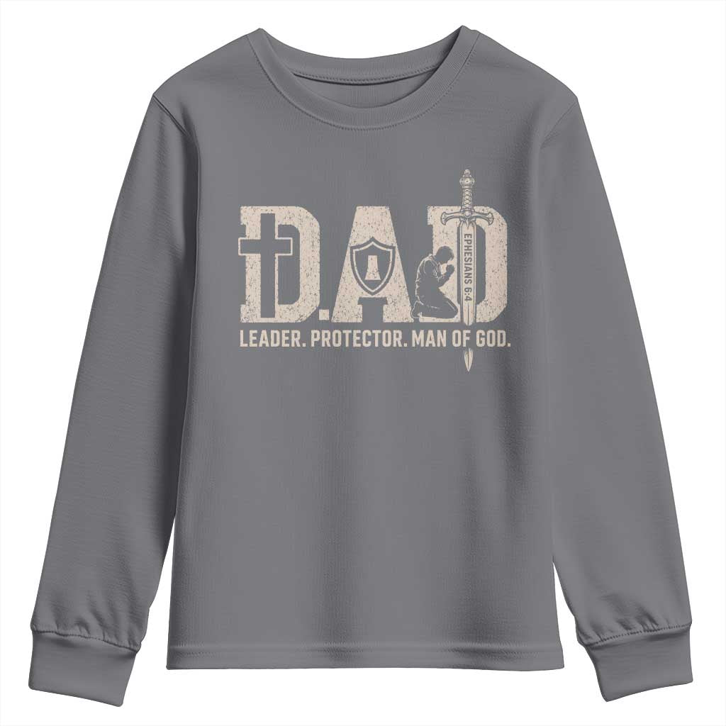 Christian Dad Youth Sweatshirt Father Leader Protector Man Of God TS11 Charcoal Print Your Wear