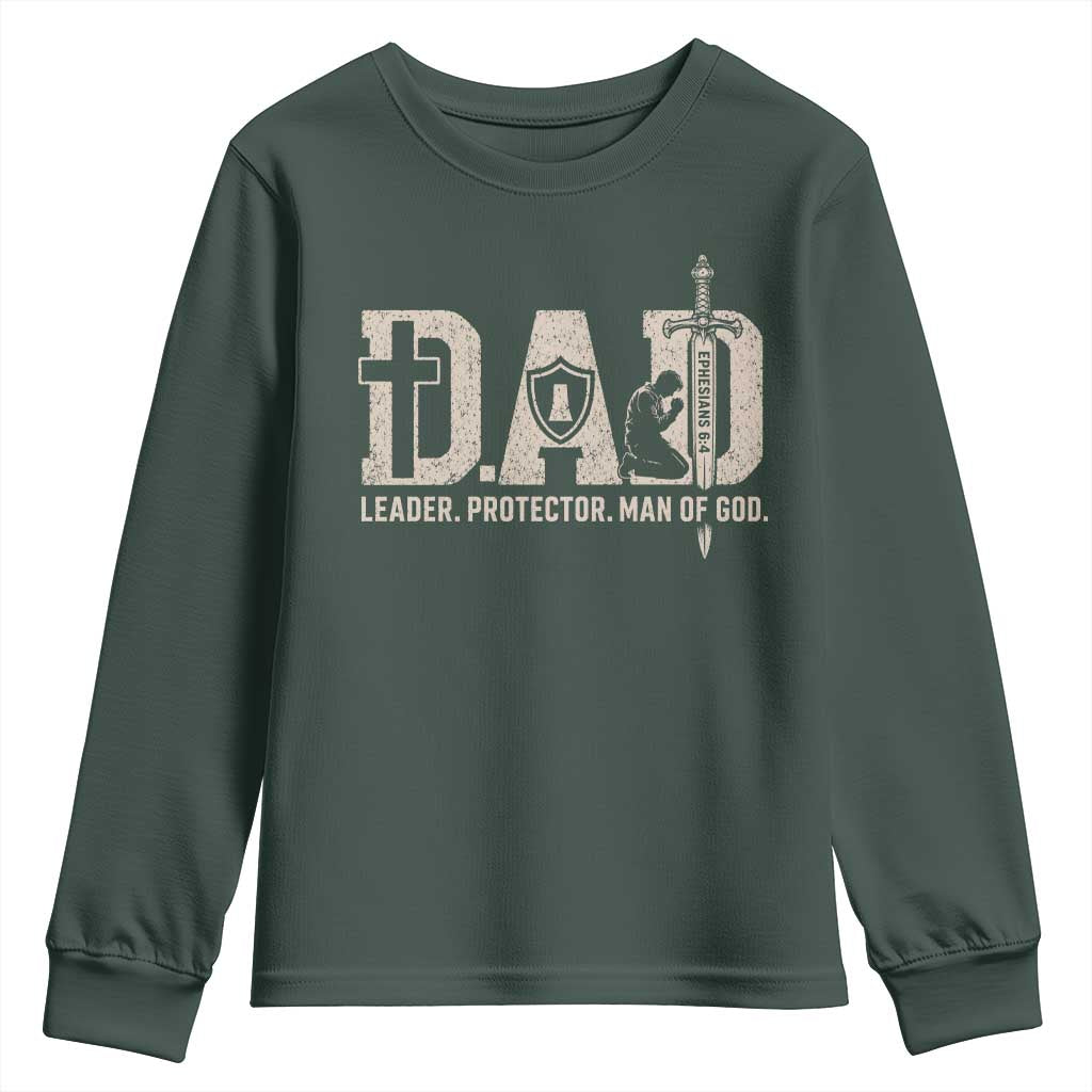 Christian Dad Youth Sweatshirt Father Leader Protector Man Of God TS11 Dark Forest Green Print Your Wear
