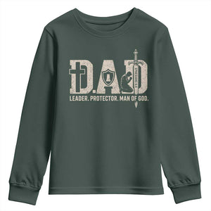Christian Dad Youth Sweatshirt Father Leader Protector Man Of God TS11 Dark Forest Green Print Your Wear