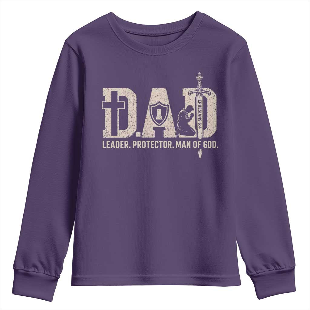 Christian Dad Youth Sweatshirt Father Leader Protector Man Of God TS11 Purple Print Your Wear