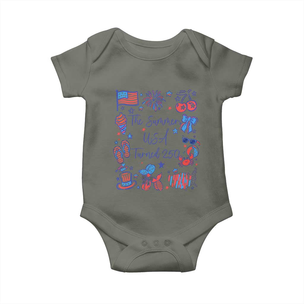 The Summer USA Turned 250 1776 2026 4th of July Baby Onesie TS11 Military Green Print Your Wear