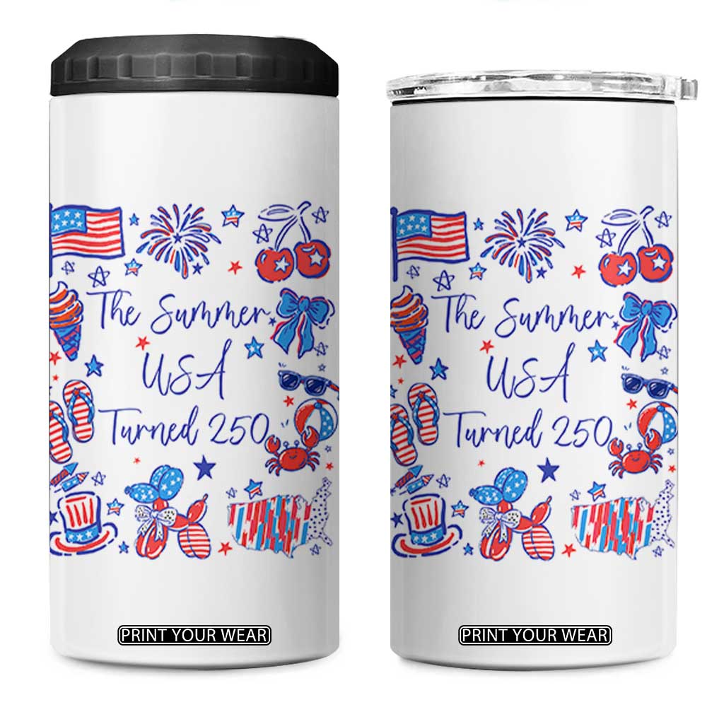 The Summer USA Turned 250 1776 2026 4th of July 4 in 1 Can Cooler Tumbler TS11 One Size: 16 oz White Print Your Wear