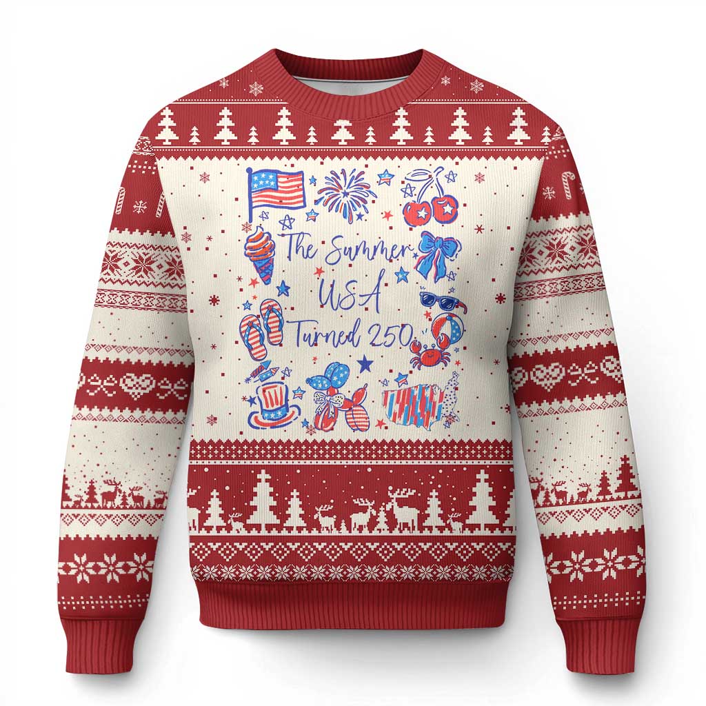 The Summer USA Turned 250 1776 2026 4th of July Ugly Christmas Sweater TS11 Beige Red Print Your Wear