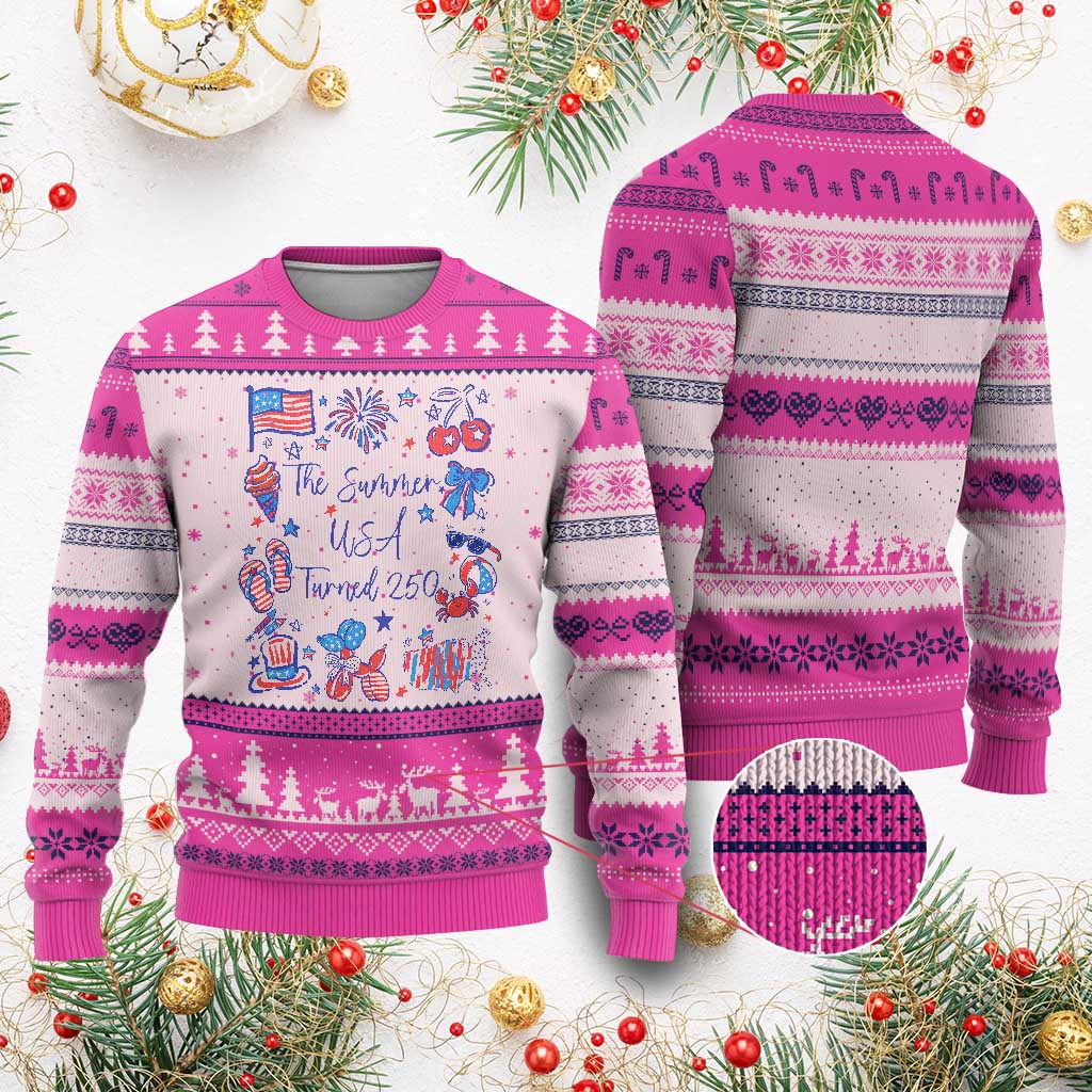 The Summer USA Turned 250 1776 2026 4th of July Ugly Christmas Sweater TS11 Hot Pink Print Your Wear