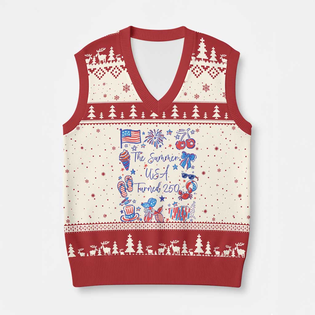 The Summer USA Turned 250 1776 2026 4th of July V-Neck Knit Sweater Vest TS11 Beige Red Print Your Wear