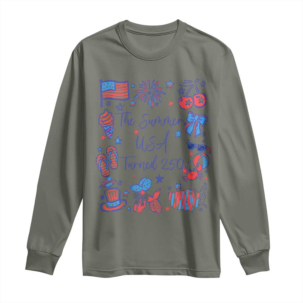 The Summer USA Turned 250 1776 2026 4th of July Long Sleeve Shirt TS11 Military Green Print Your Wear