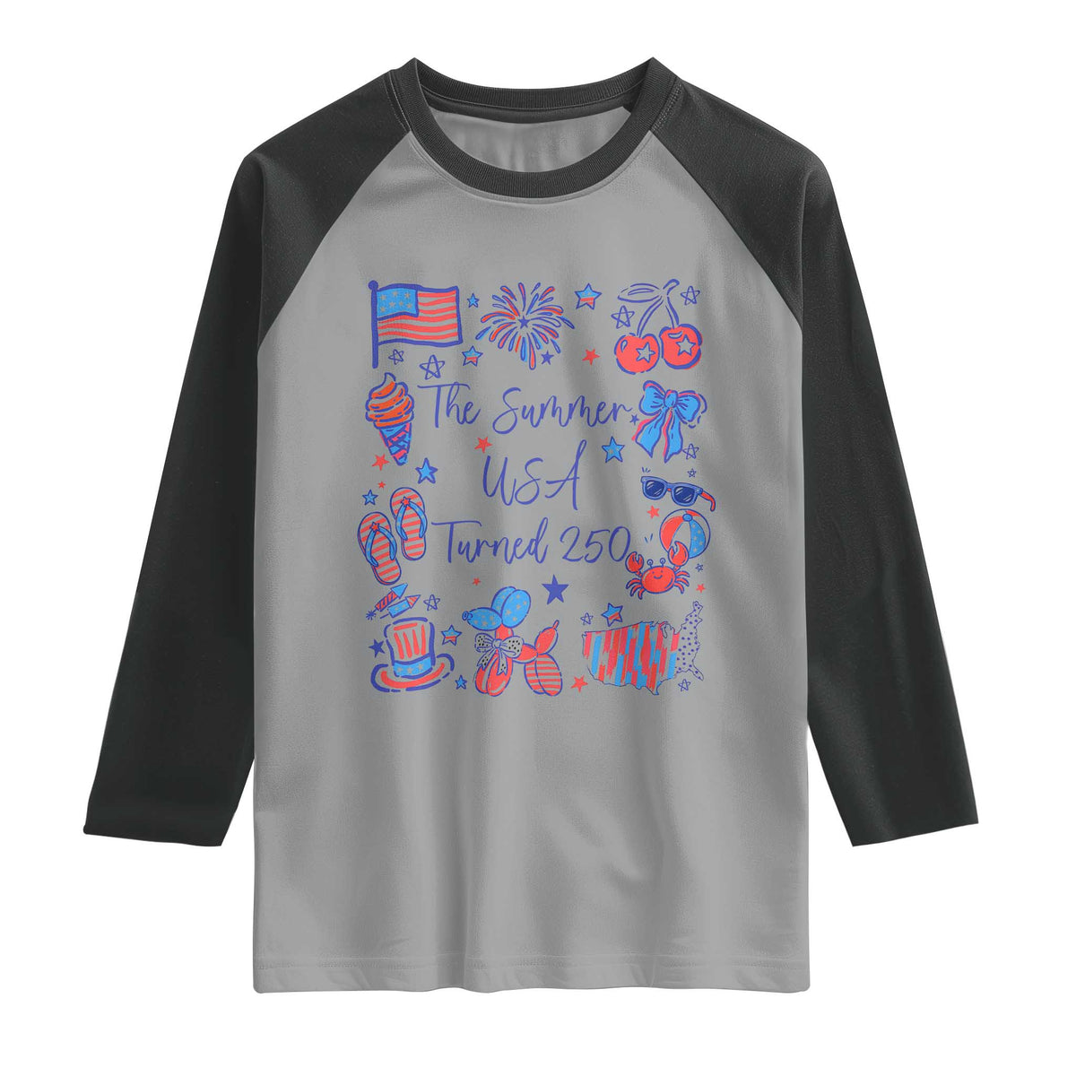 The Summer USA Turned 250 1776 2026 4th of July Raglan Shirt TS11 Sport Gray Black Print Your Wear