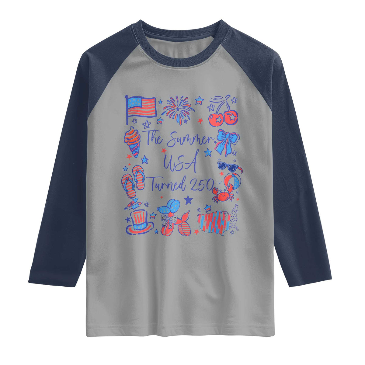 The Summer USA Turned 250 1776 2026 4th of July Raglan Shirt TS11 Sport Gray Navy Print Your Wear