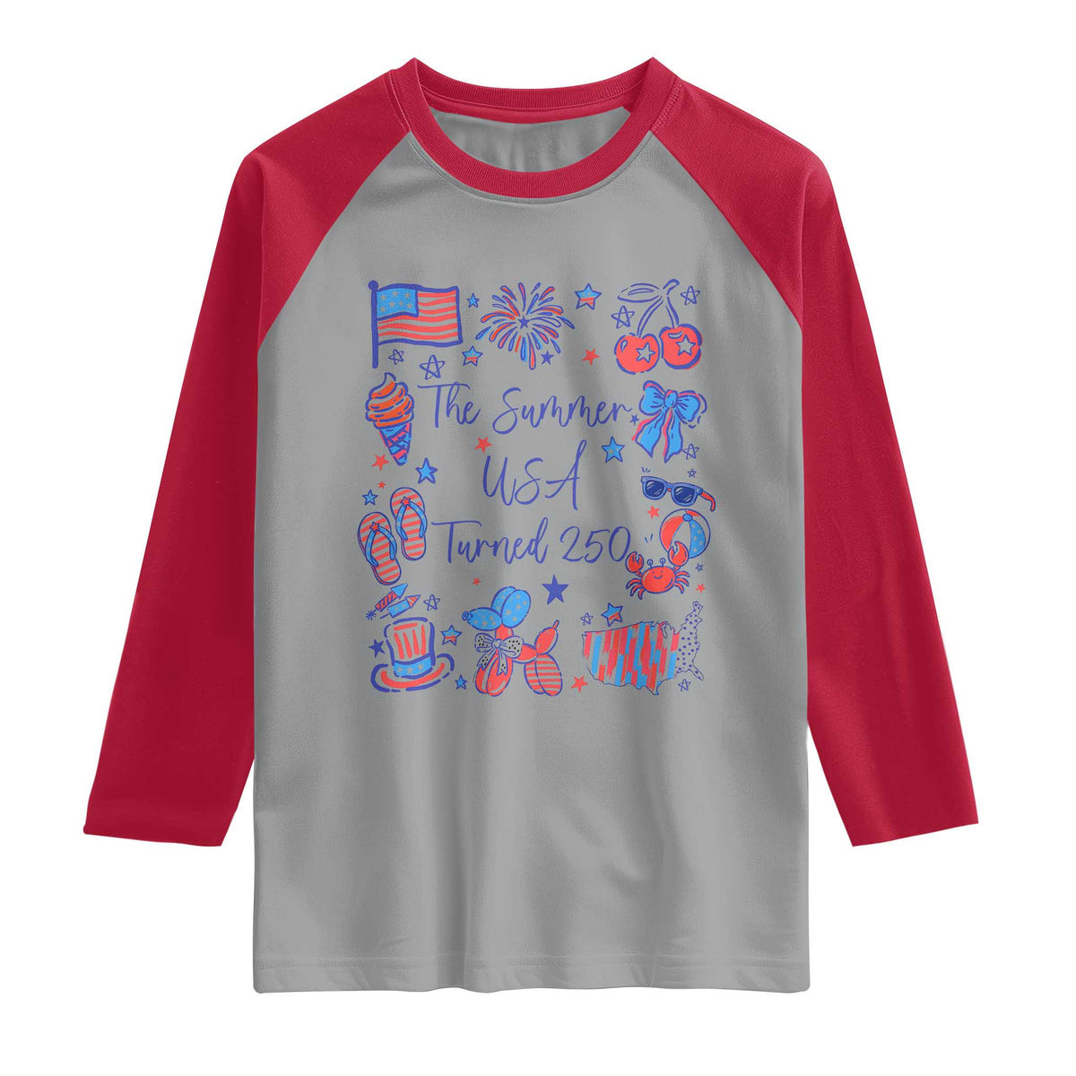 The Summer USA Turned 250 1776 2026 4th of July Raglan Shirt TS11 Sport Gray Red Print Your Wear