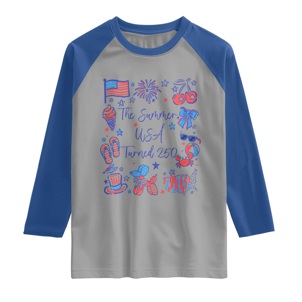 The Summer USA Turned 250 1776 2026 4th of July Raglan Shirt TS11 Sport Gray Royal Print Your Wear