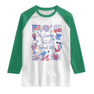 The Summer USA Turned 250 1776 2026 4th of July Raglan Shirt TS11 White Kelly Green Print Your Wear