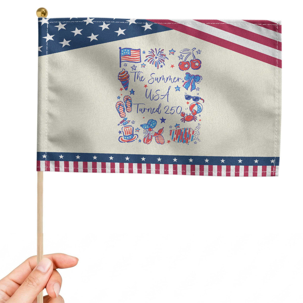 The Summer USA Turned 250 1776 2026 4th of July Patriotic Handheld Flag TS11 Modern 8.2