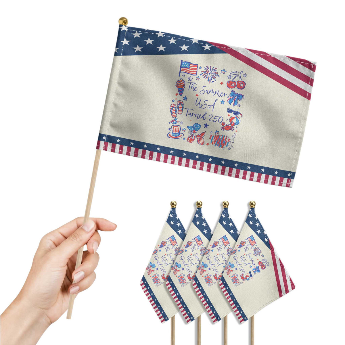 The Summer USA Turned 250 1776 2026 4th of July Patriotic Handheld Flag TS11 Print Your Wear