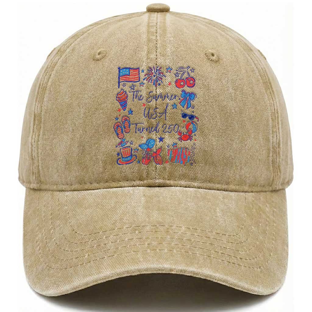 The Summer USA Turned 250 1776 2026 4th of July Washed Cotton Baseball Cap TS11 Print Your Wear