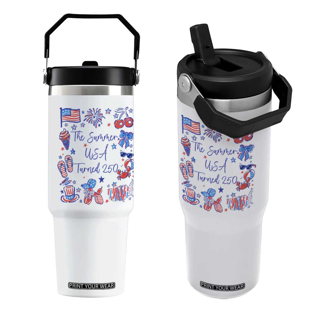 The Summer USA Turned 250 1776 2026 4th of July Flip Straw Tumbler TS11 One Size: 30 oz White Print Your Wear