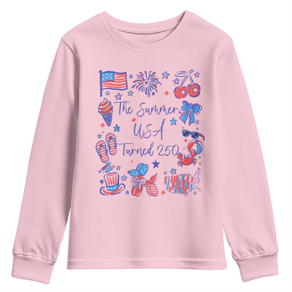 The Summer USA Turned 250 1776 2026 4th of July Youth Sweatshirt TS11 Light Pink Print Your Wear