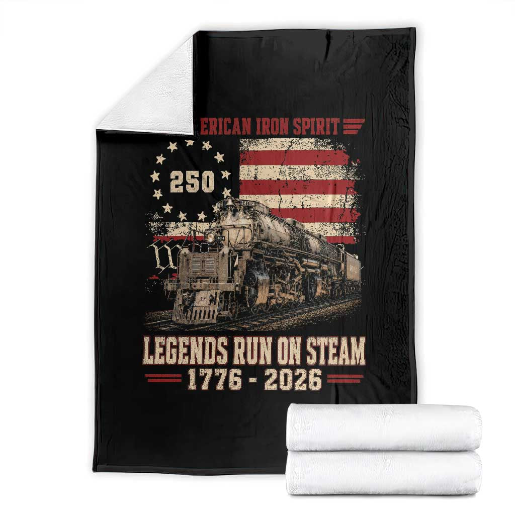 Train USA 250th Anniversary Throw Blanket American Iron Spirit Steam Locomotive Railroad Train Engine TS11 Black Print Your Wear